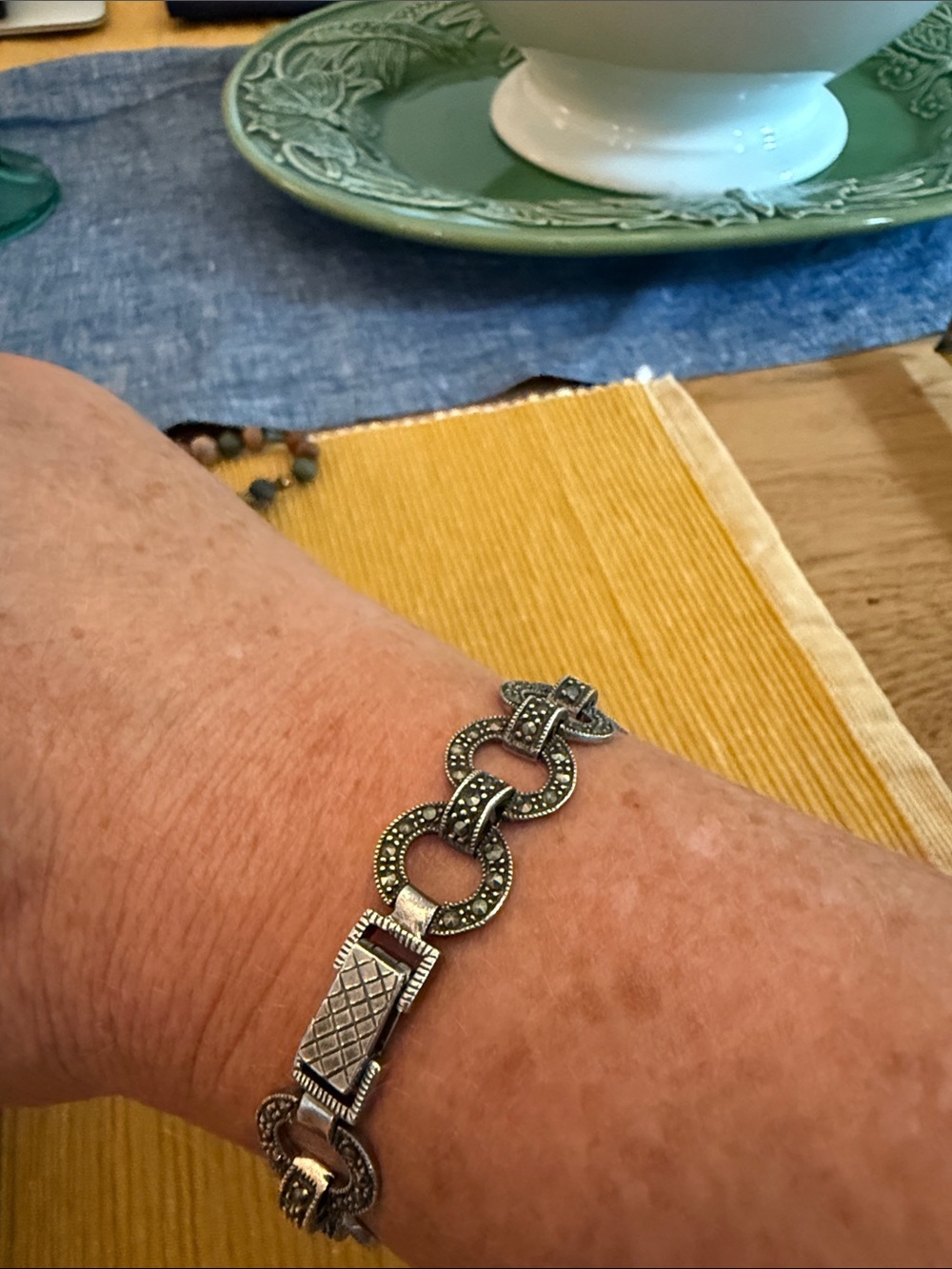 Vintage DBJ Sterling Silver Marcasite Art Deco Link Bracelet 925 Thailand